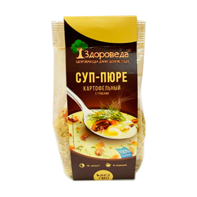 Суп-пюре картофельный с грибами 110 г, "Здороведа" Суп-пюре картофельный с грибами 110 г, "Здороведа"