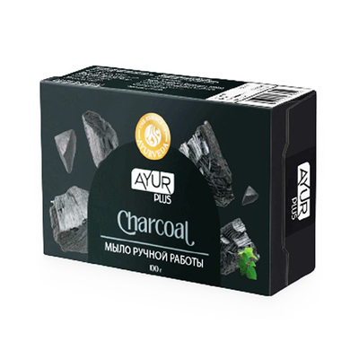 Мыло ручной работы Угольное (Charcoal) 100 г, Ayur Plus Мыло ручной работы Угольное (Charcoal) 100 г, Ayur Plus