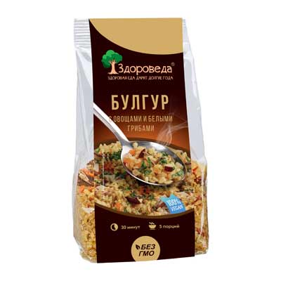 Булгур с овощами и белыми грибами 250 г, "Здороведа" Булгур с овощами и белыми грибами 250 г, "Здороведа"