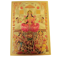 Наклейка металл. «Шубх Лабх» - Лакшми, Сарасвати и Ганеша в храмовой арке, золото,6 х 8,5 см НММ-024